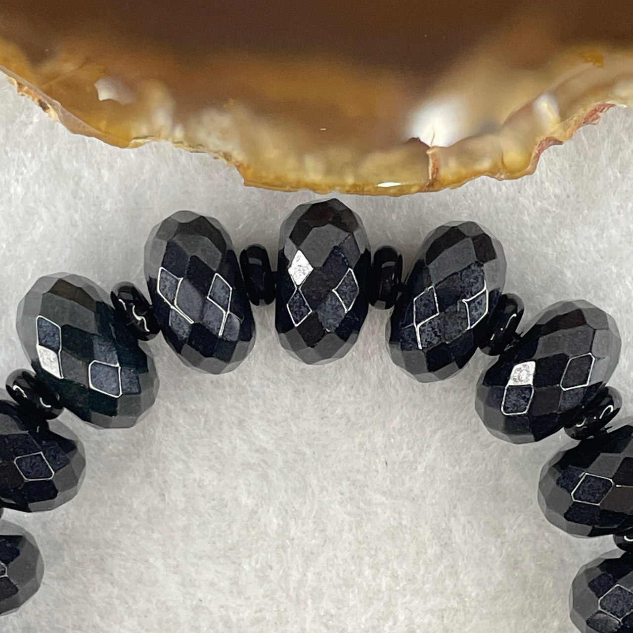 Type A Opaque Black Omphacite Jadeite Faceted Donut Ping An Kou Shape Beads Bracelet 59.39g 15cm 14.3mm 19 Beads - Huangs Jadeite and Jewelry Pte Ltd