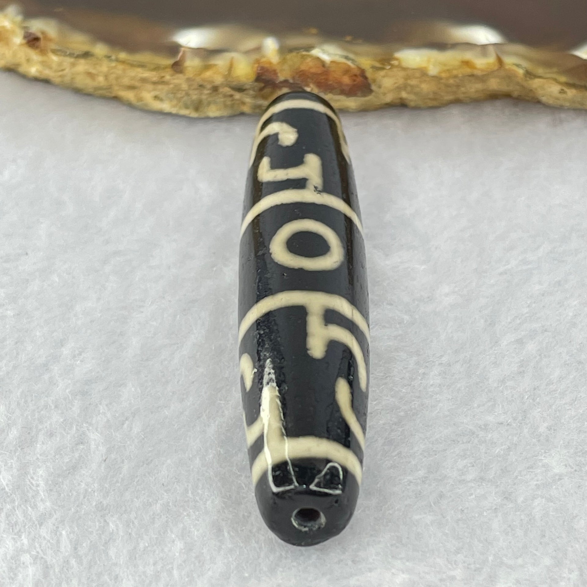 Natural Powerful Tibetan Old Oily Agate 3 Eyes Dzi Bead Heavenly Master (Tian Zhu) 三眼天诛 15.54g 59.1 by 13.1mm - Huangs Jadeite and Jewelry Pte Ltd