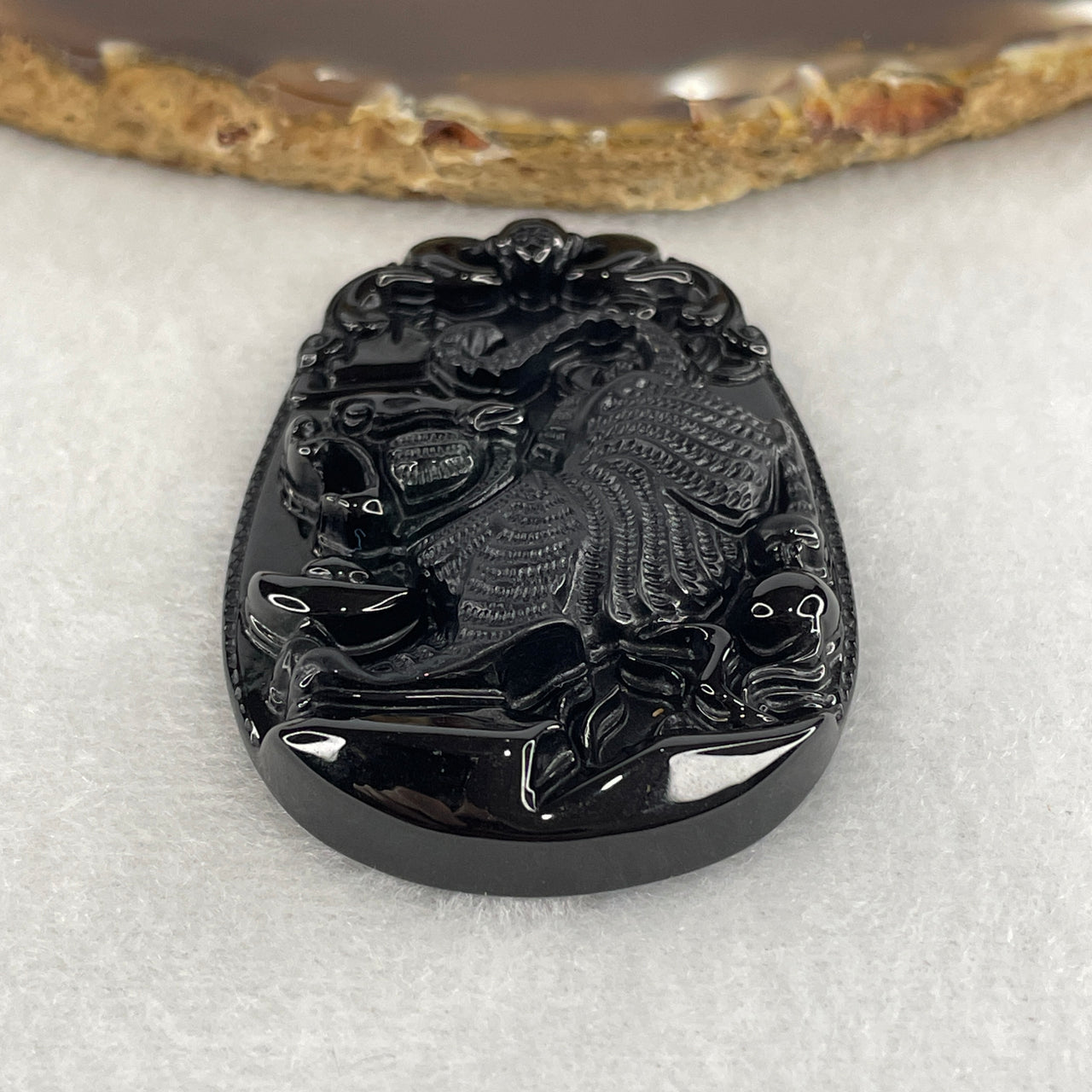 Certified Type A Opaque Black Omphacite Jadeite Tiger & Bat Pendant | Courage, Swift Fortune & Tiger Zodiac Protection Talisman (25.31g | 58.9 x 39.2 x 8.2mm)