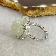 Type A Faint Lavender Green Jadeite Milo Buddha in S925 Ring (Adjustable Size) 6.28g 16.6 by 16.6 by 9.2mm - Huangs Jadeite and Jewelry Pte Ltd