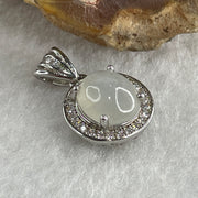 Type A Icy White Jadeite Pendant with Cubic Zirconia in S925 Sliver 1.75g 8.6 by 7.2 by 4.0mm - Huangs Jadeite and Jewelry Pte Ltd