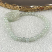 Special Type A Semi Icy Light Blueish Green Jadeite with Male Pixiu Charm Bracelet 5.61g 16cm 5.4mm 32 Beads 22.4 by 11.4 by 11.8mm 1pcs - Huangs Jadeite and Jewelry Pte Ltd