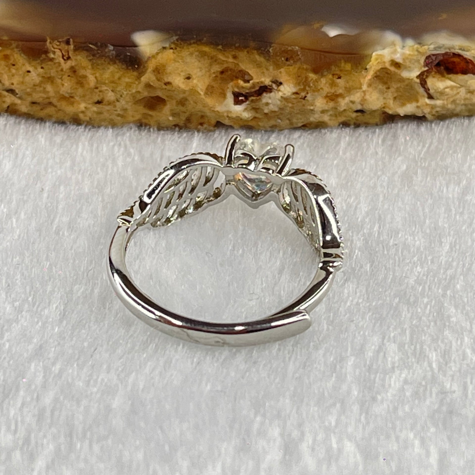 Rainbow Cubic Zirconia with Crystals In S925 Sliver Ring (Adjustable Size) 1.63g 5.2 by 5.5 by 3.2mm - Huangs Jadeite and Jewelry Pte Ltd