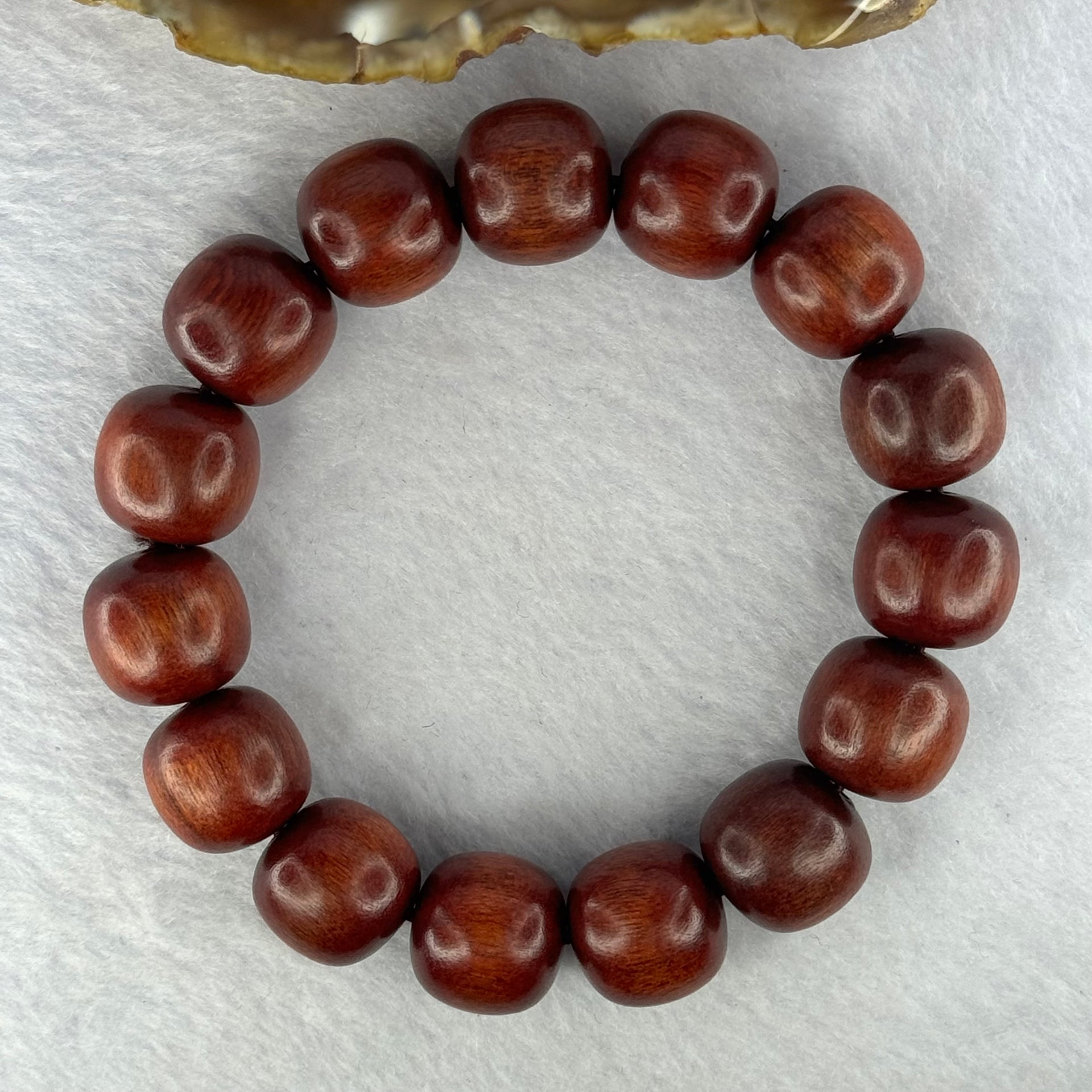 Natural India Red Rosewood Beads Bracelet 印度鸡血红小叶紫檀手链 31.41g 19cm 15.0mm 15 Beads - Huangs Jadeite and Jewelry Pte Ltd