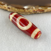 Natural Powerful Tibetan Old Oily Red White Agate One Eye Earth Element Dzi Bead Heavenly Master (Tian Zhu) 一眼土元素天珠 10.27g 37.8 by 13.2mm - Huangs Jadeite and Jewelry Pte Ltd