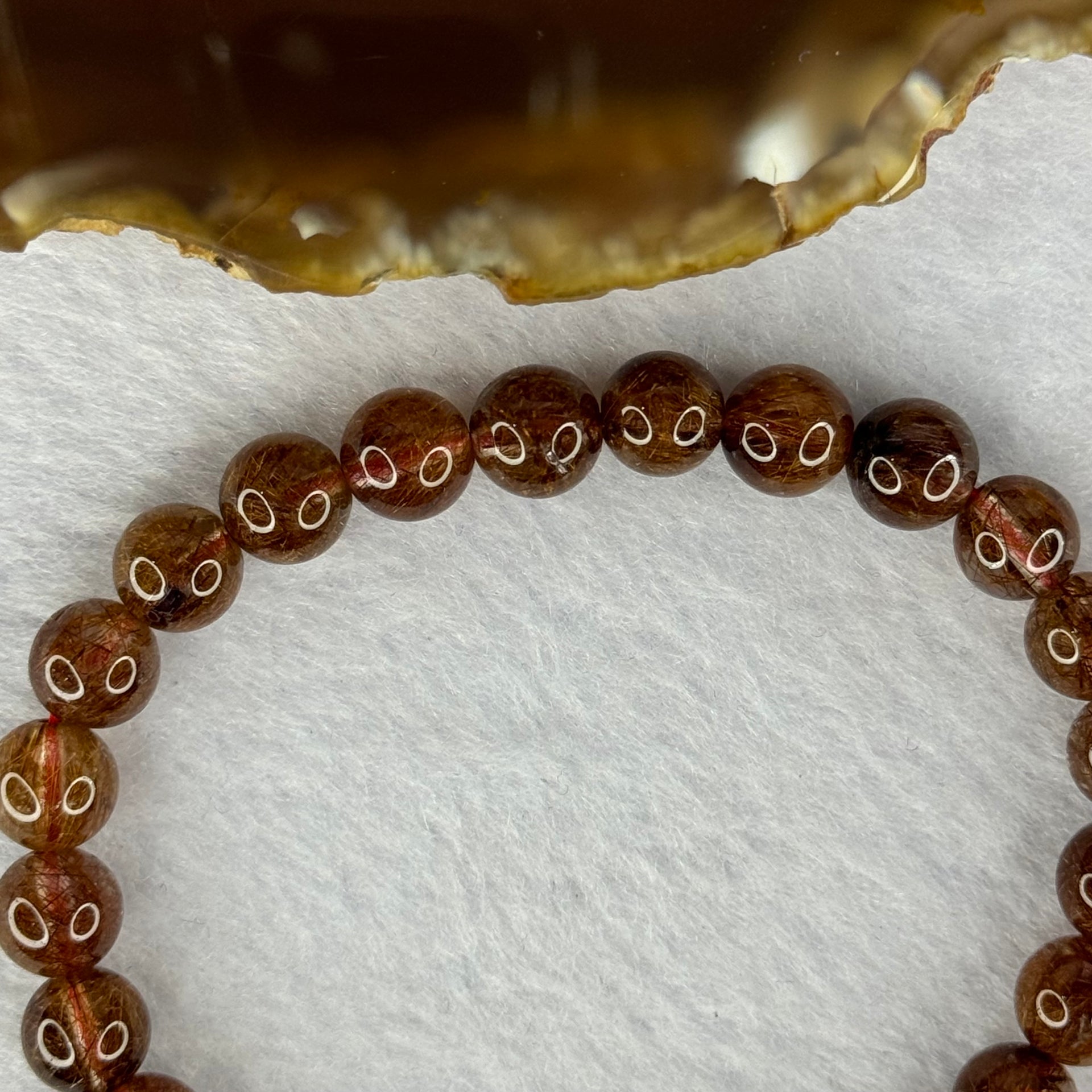 Natural Copper Rutilated Quartz Beads Bracelet 天然銅髮晶手镯 16.22g 16cm 7.9mm 25 Beads - Huangs Jadeite and Jewelry Pte Ltd