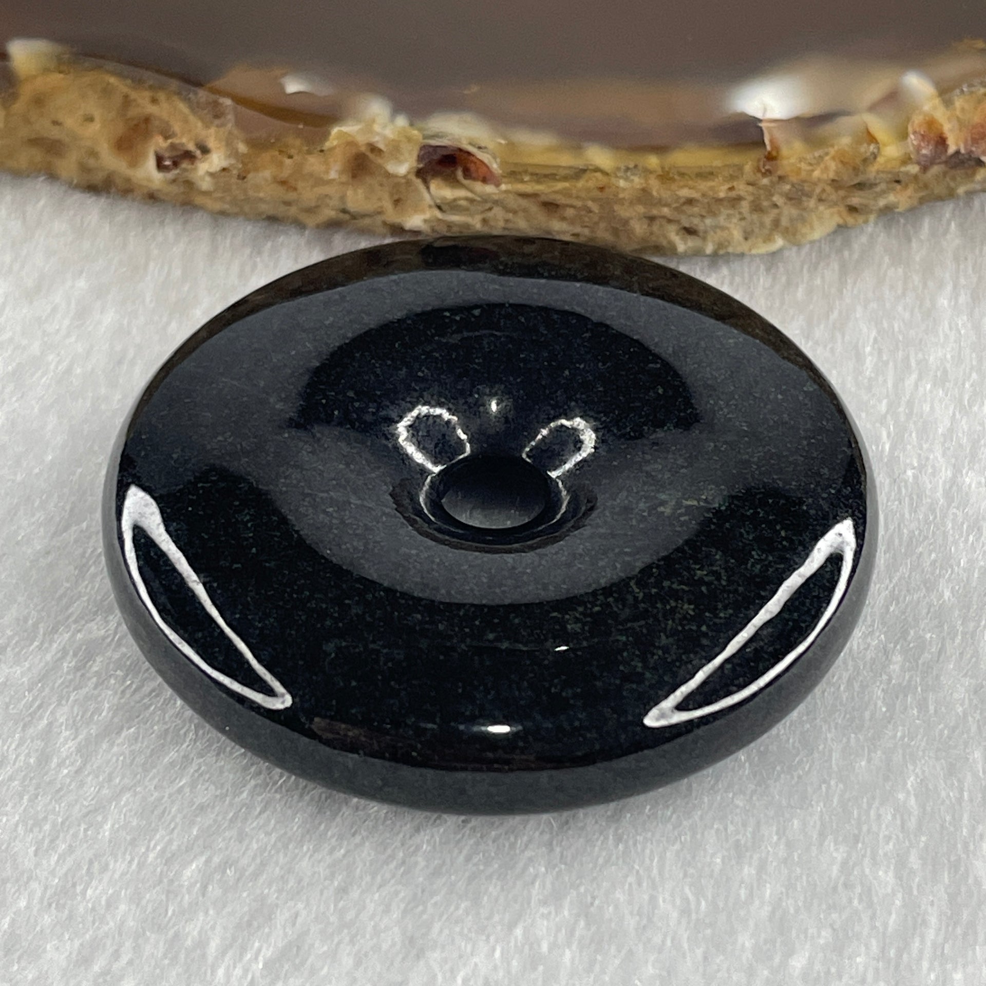 Type A Opaque Black Omphacite Jadeite Ping An Kou Donut Pendant 28.29g 40.1 by 8.5mm - Huangs Jadeite and Jewelry Pte Ltd