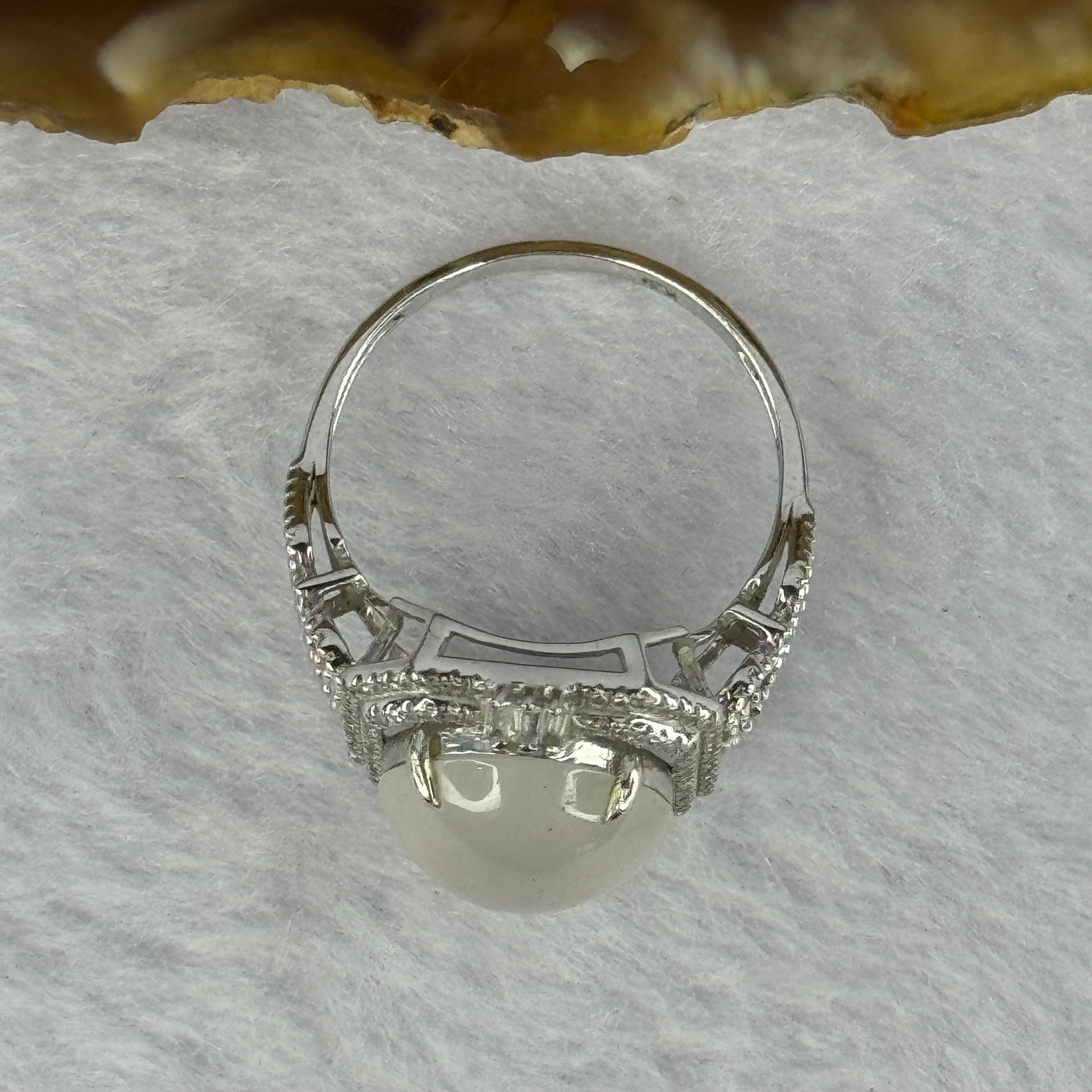 18K White Gold Type A White Jadeite with diamonds Ring 4.47g 12.7 by 10.9 by 4.5mm US6.5 HK14 - Huangs Jadeite and Jewelry Pte Ltd