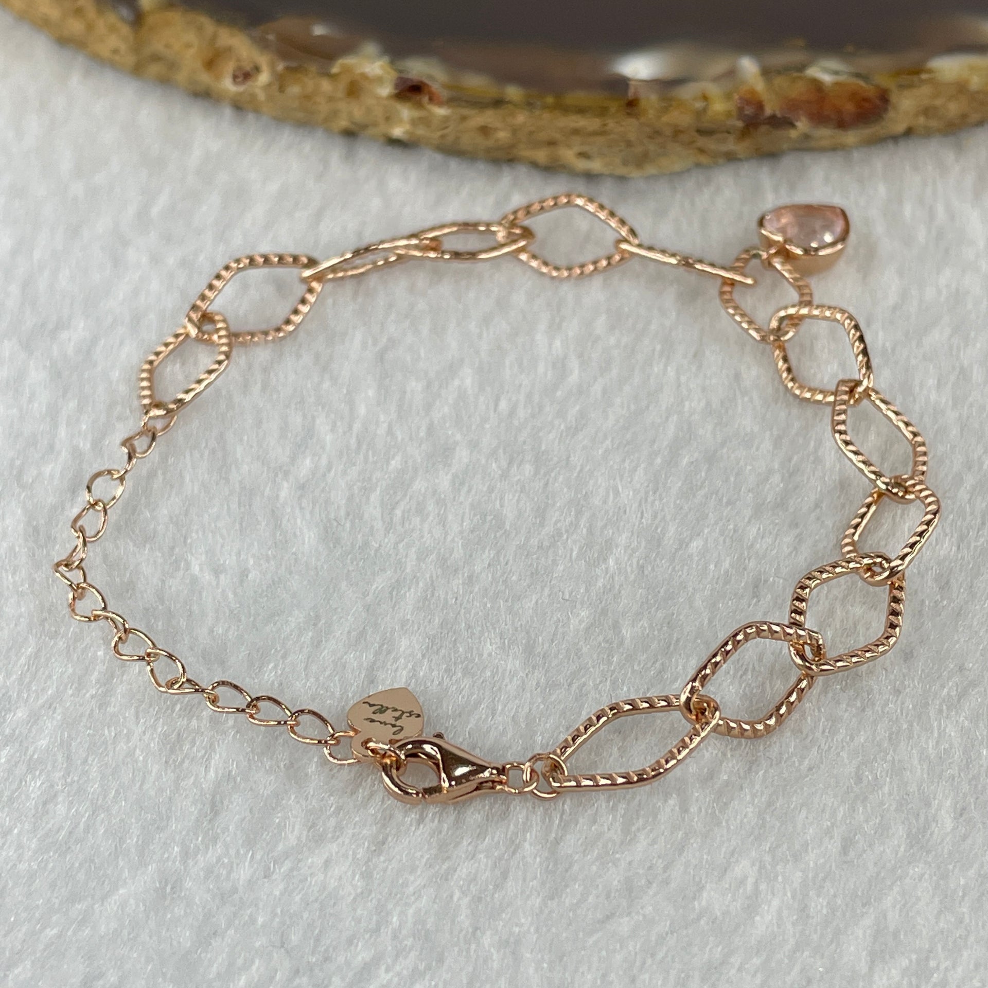 Natural Rose Quartz In 925 Sliver Rose Gold Color Bracelet 3.87g 7.3 by 7.0 by 3.8mm (Adjustable Size) - Huangs Jadeite and Jewelry Pte Ltd