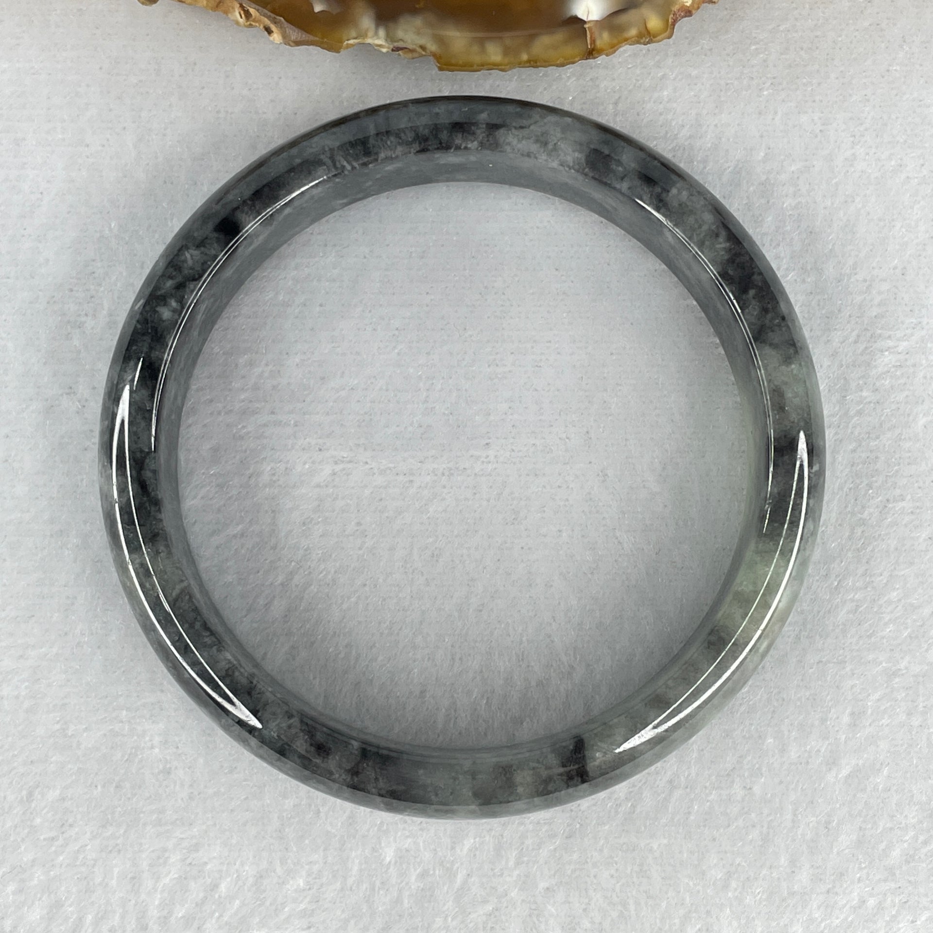 Certified Natural Type A Wuji Grey with Light Green Spot Jadeite Bangle 53.527g Internal Diameter 57.7mm 14.2 by 7.4mm (Very Slight Internal Lines) - Huangs Jadeite and Jewelry Pte Ltd