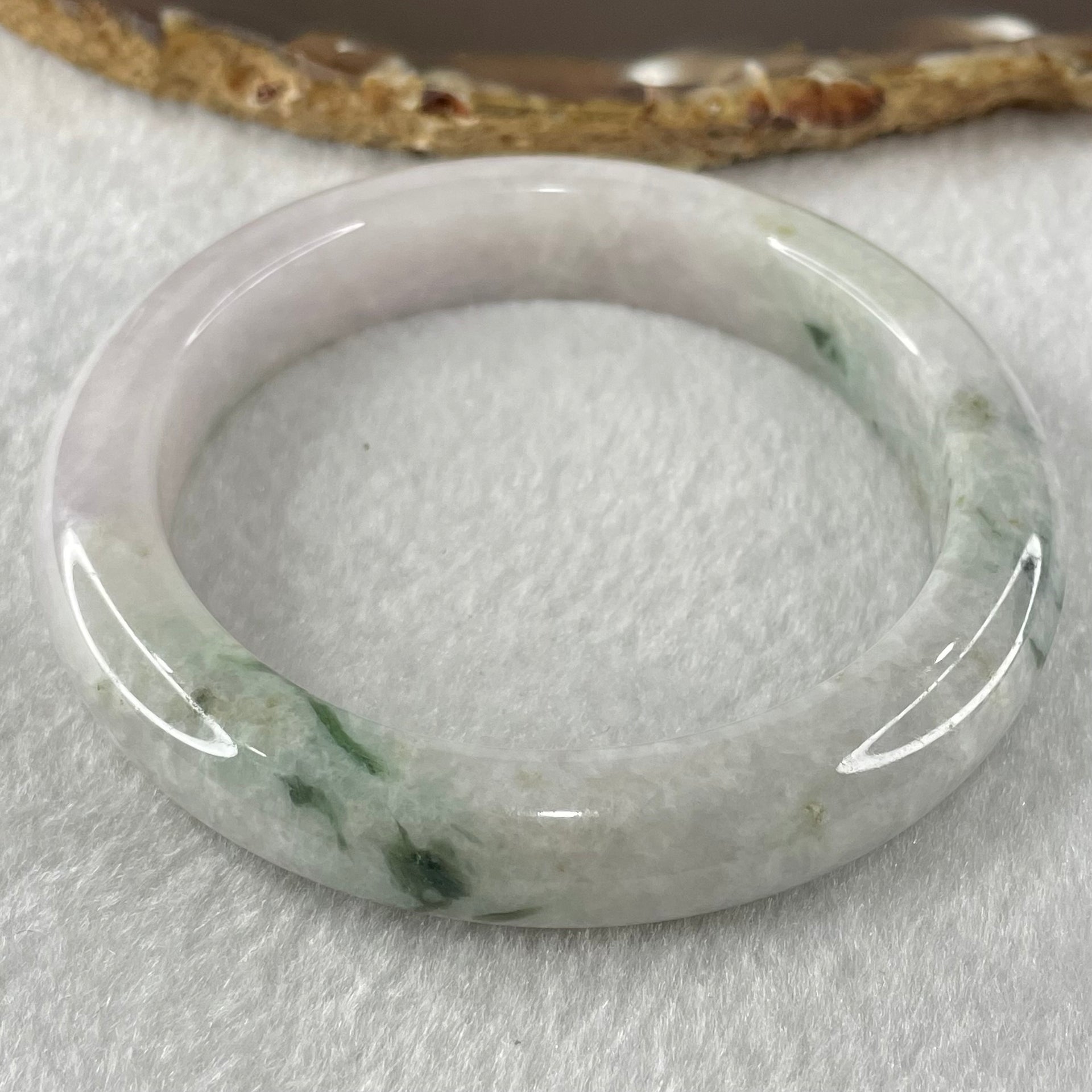Type A Lavender with Green Piao Hua Jadeite Bangle 57.93g Internal Diameter 56.4mm 11.8 by 9.0mm (Slight External Roughs and Significant Internal Lines) - Huangs Jadeite and Jewelry Pte Ltd