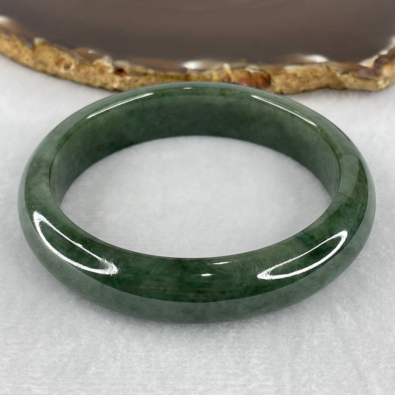 Certified Good Grade Natural Type A Old Mine Green Jadeite Bangle 62.003g Internal Diameter 58.1mm 13.9 by 8.6mm (Slight Internal Lines)