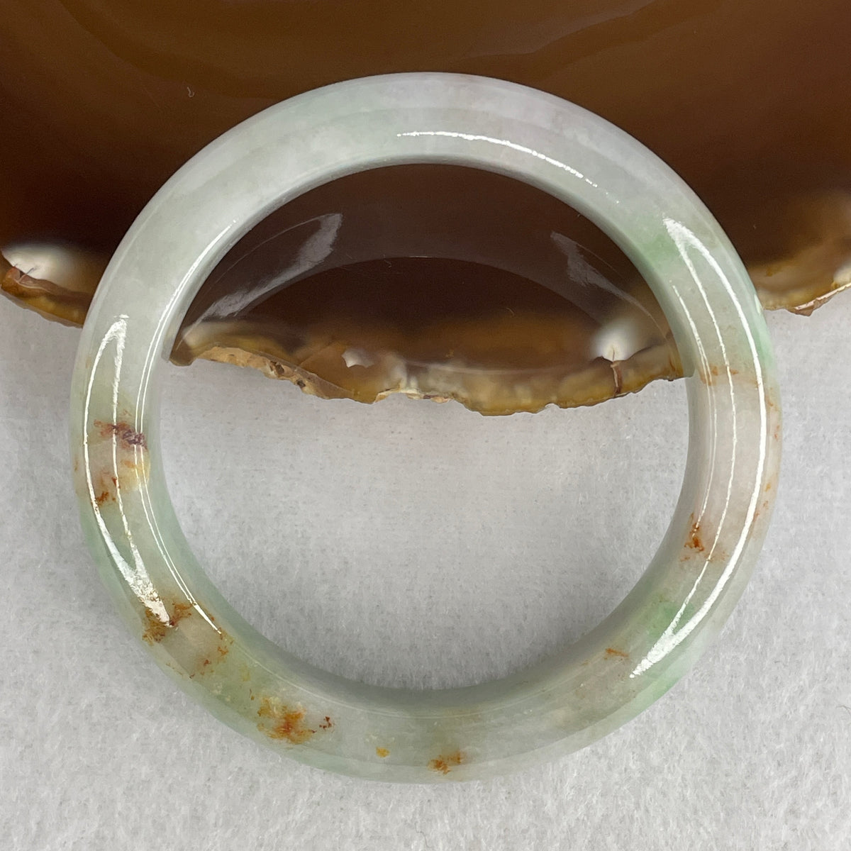 Natural Type A Green with Red Dots Jadeite Bangle | 52.5mm Inner Diameter (54.15g | 12.7×8.3mm | Heart & Sacral Chakra Harmony, Lucky Red Speckles & Abundance Shield)(Slight External Rough)