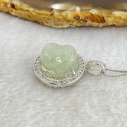 Type A Faint Green Lavender Milo Buddha with Crystals in S925 Sliver Pendant and Necklace 6.12g 14.7 by 14.7 by 7.5mm - Huangs Jadeite and Jewelry Pte Ltd