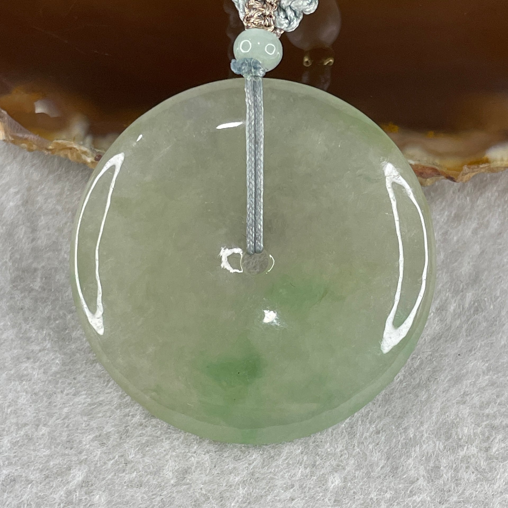 Grand Master Natural Semi Icy Light Green Jadeite Ping An Kou Pendant 20.36g 39.2 by 5.7mm - Huangs Jadeite and Jewelry Pte Ltd