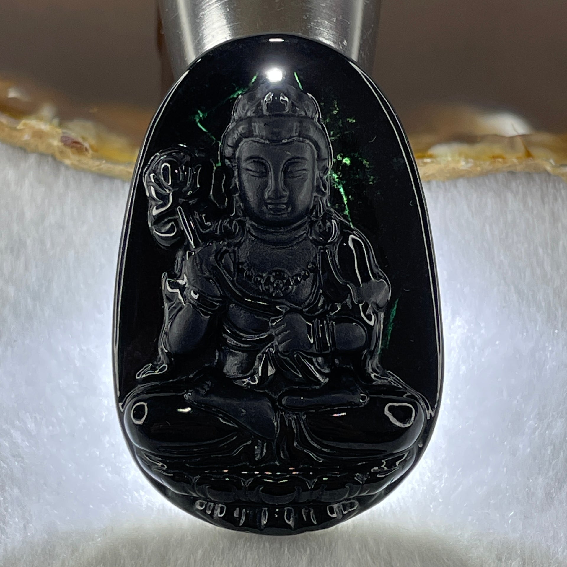 Type A Opaque to Partial Translucent Black Omphacite Jadeite Mahasthamaprapta Bodhisattva Pendant Horse Zodiac Guardian 16.73g 52.1 by 34.6 by 7.6mm - Huangs Jadeite and Jewelry Pte Ltd