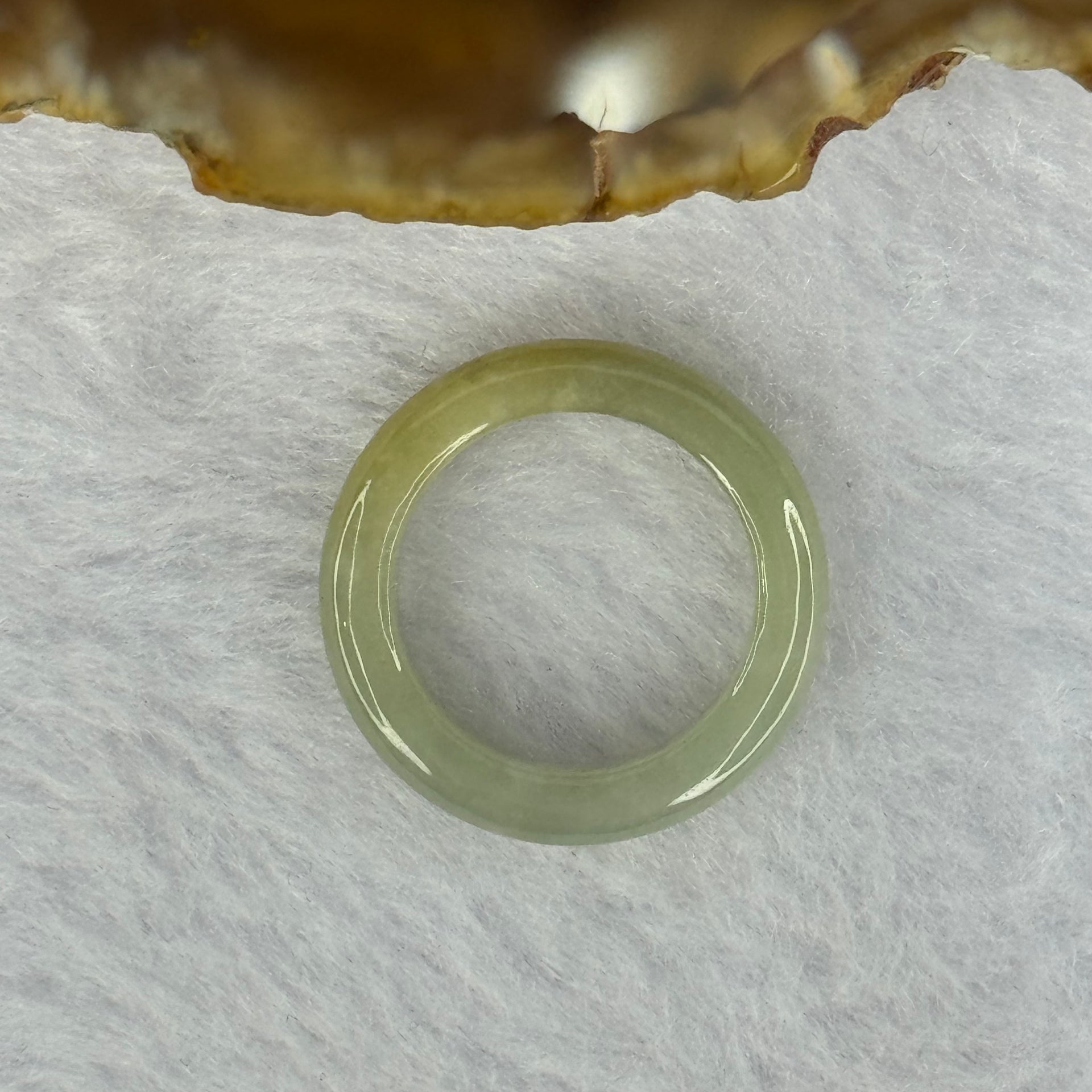 Type A Green with Yellowish Brown Patches Jadeite Ring 2.37g 4.7 by 3.3mm US4.25 HK9 - Huangs Jadeite and Jewelry Pte Ltd