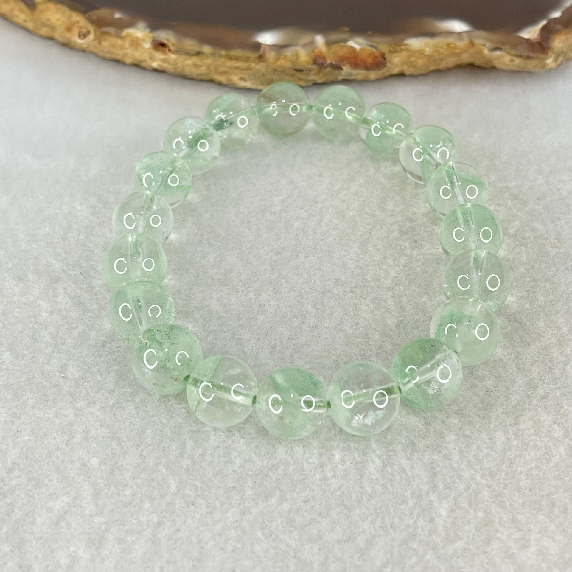 Special Grade Natural Green Phantom Quartz Bracelet 20.87g 14.5cm 9.4mm 19 Beads - Huangs Jadeite and Jewelry Pte Ltd