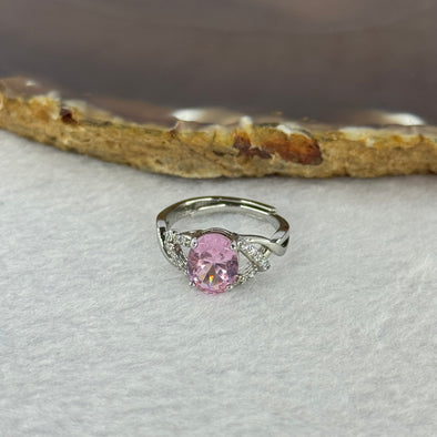 Pink Moissanite in PT950 Plated 925 Sliver Ring (Adjustable Size) S925银粉莫桑石戒指 2.40g 8.8 by 6.8 by 1.5mm - Huangs Jadeite and Jewelry Pte Ltd