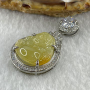 Type A Natural Semi Icy Yellow Jadeite Milo Buddha S925  Silver with Cubic Zirconia Pendant 5.28g 17.1 by 16.5 by 5.0mm - Huangs Jadeite and Jewelry Pte Ltd