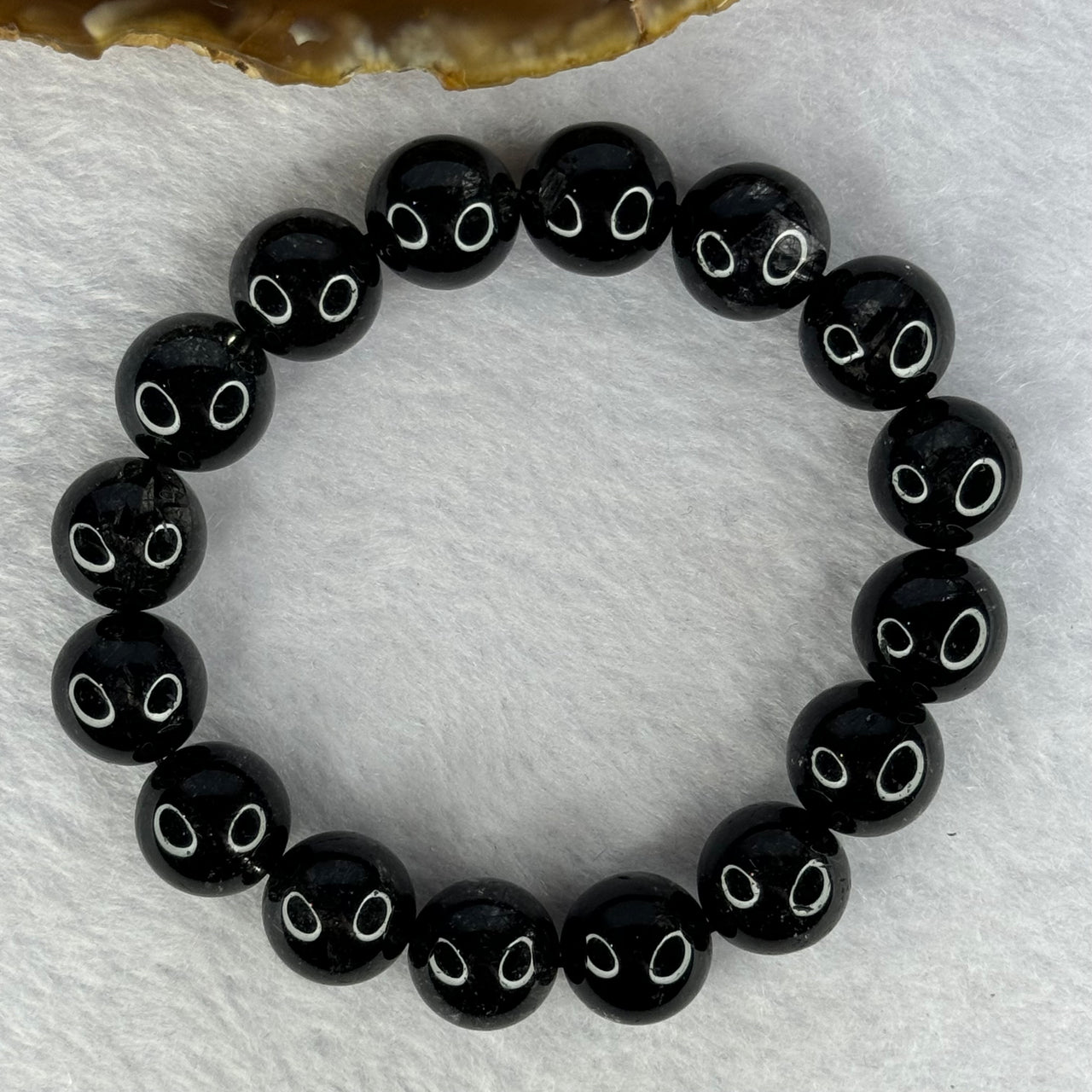 Natural Black Rutilated Quartz Beads Bracelet 天然黑发水晶手链 45.82g 17.5cm 12.8mm 16 Beads - Huangs Jadeite and Jewelry Pte Ltd