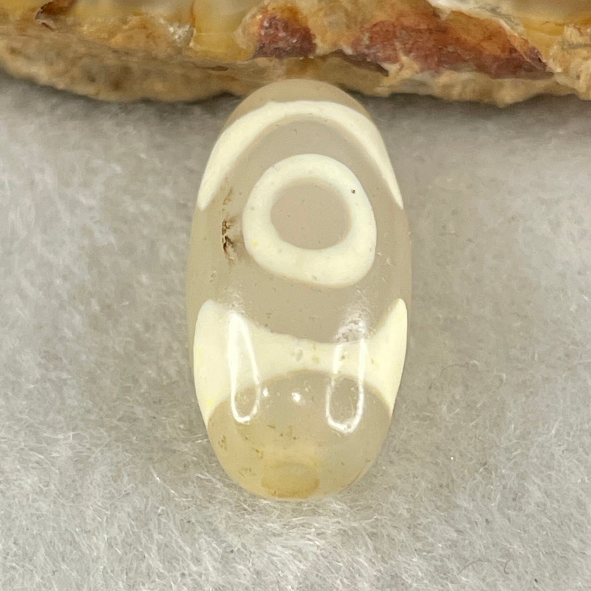 Natural Powerful Tibetan Old Oily Agate 3 Eyes Dzi Bead Heavenly Master (Tian Zhu) 三眼天诛 2.63g 20.0 by 9.7mm - Huangs Jadeite and Jewelry Pte Ltd