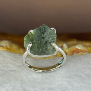 Natural Czech Republic Moldavite Meteorite Crystal in S925 Sliver Ring (Adjustable Size) 天然捷克陨石925银戒指 4.59g 14.0 by 13.3 by 13.5mm - Huangs Jadeite and Jewelry Pte Ltd