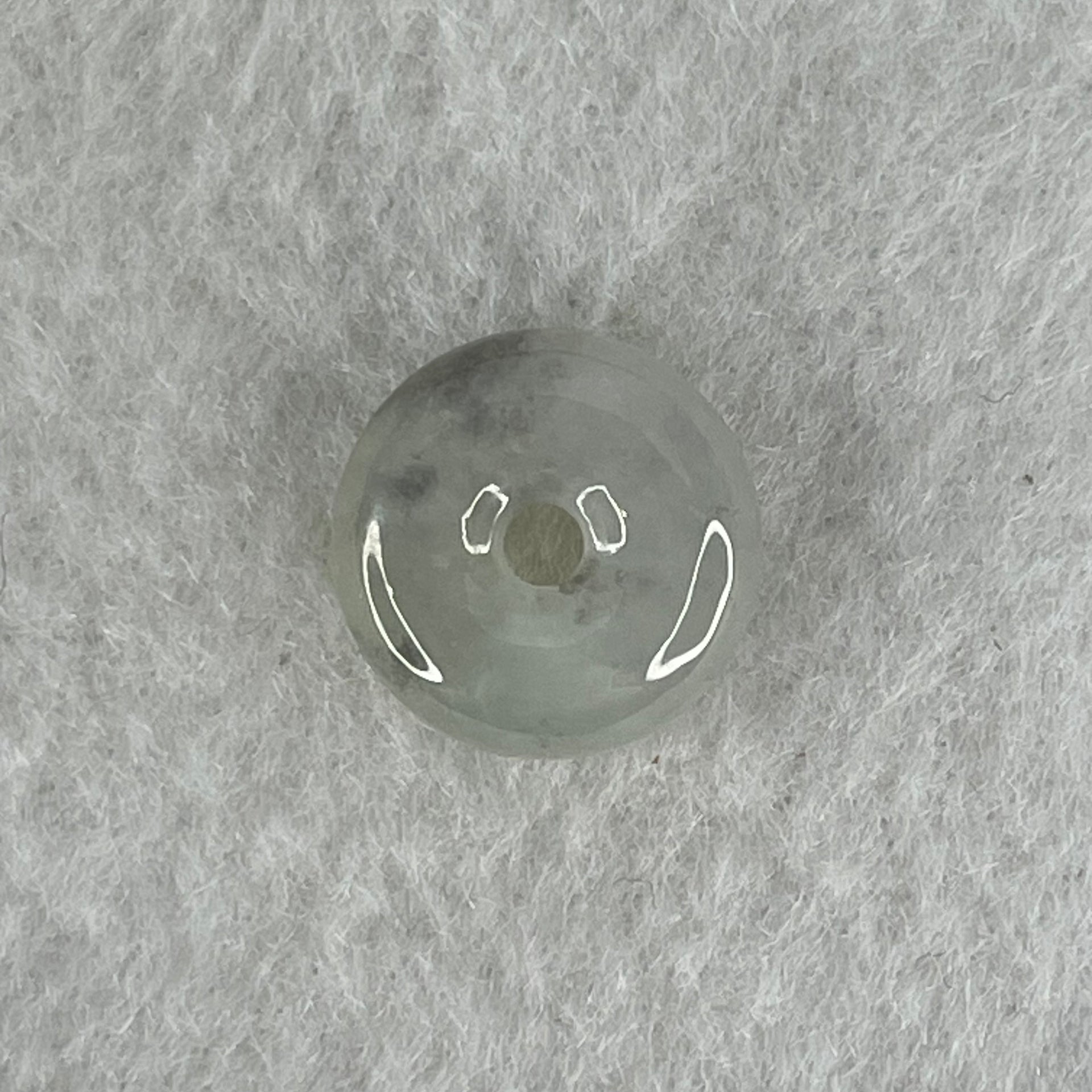 Type A Semi Icy Light Green With Wuji Grey Spots Jadeite Ping An Kou Donut Pendant 2.29g 13.7 by 6.0mm - Huangs Jadeite and Jewelry Pte Ltd