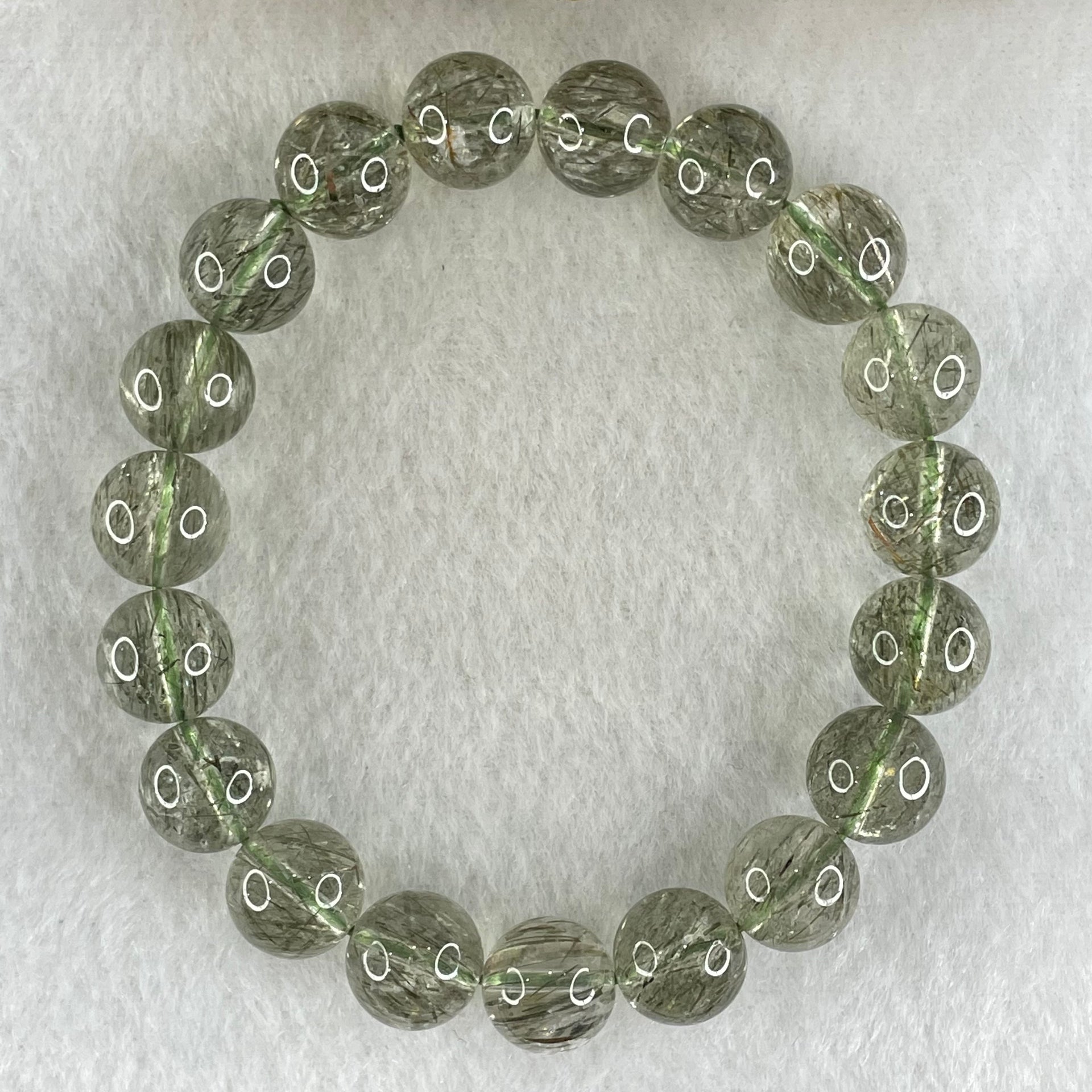 Above Average Grade Natural Green Rutilated Quartz Beads Bracelet 31.66g 16cm 10.8mm 19 Beads - Huangs Jadeite and Jewelry Pte Ltd