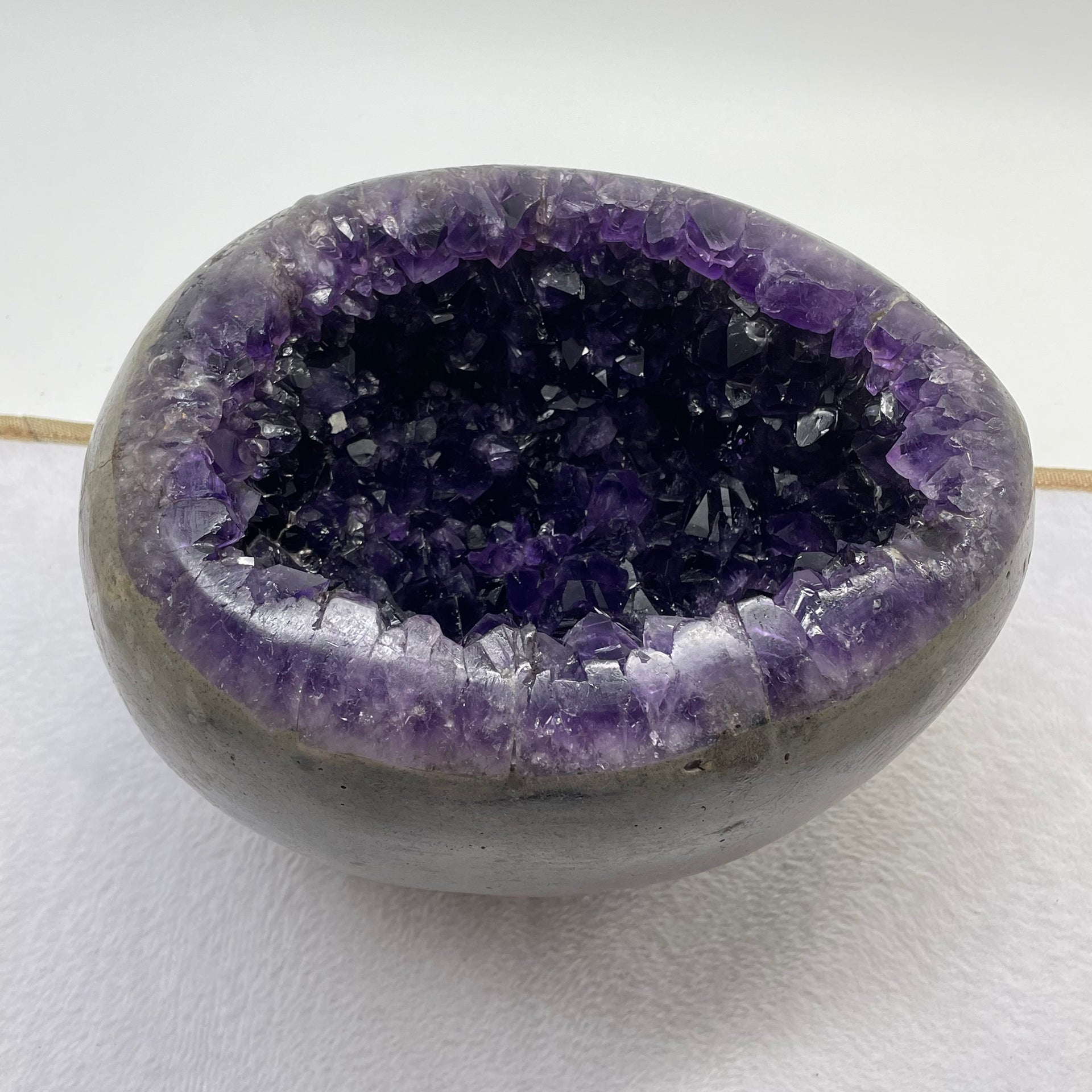 Natural Deep Purple Amethyst Egg with Wooden Stand Display Total 9,049.0g 210.0 by 220.0 by 310.0mm - Huangs Jadeite and Jewelry Pte Ltd
