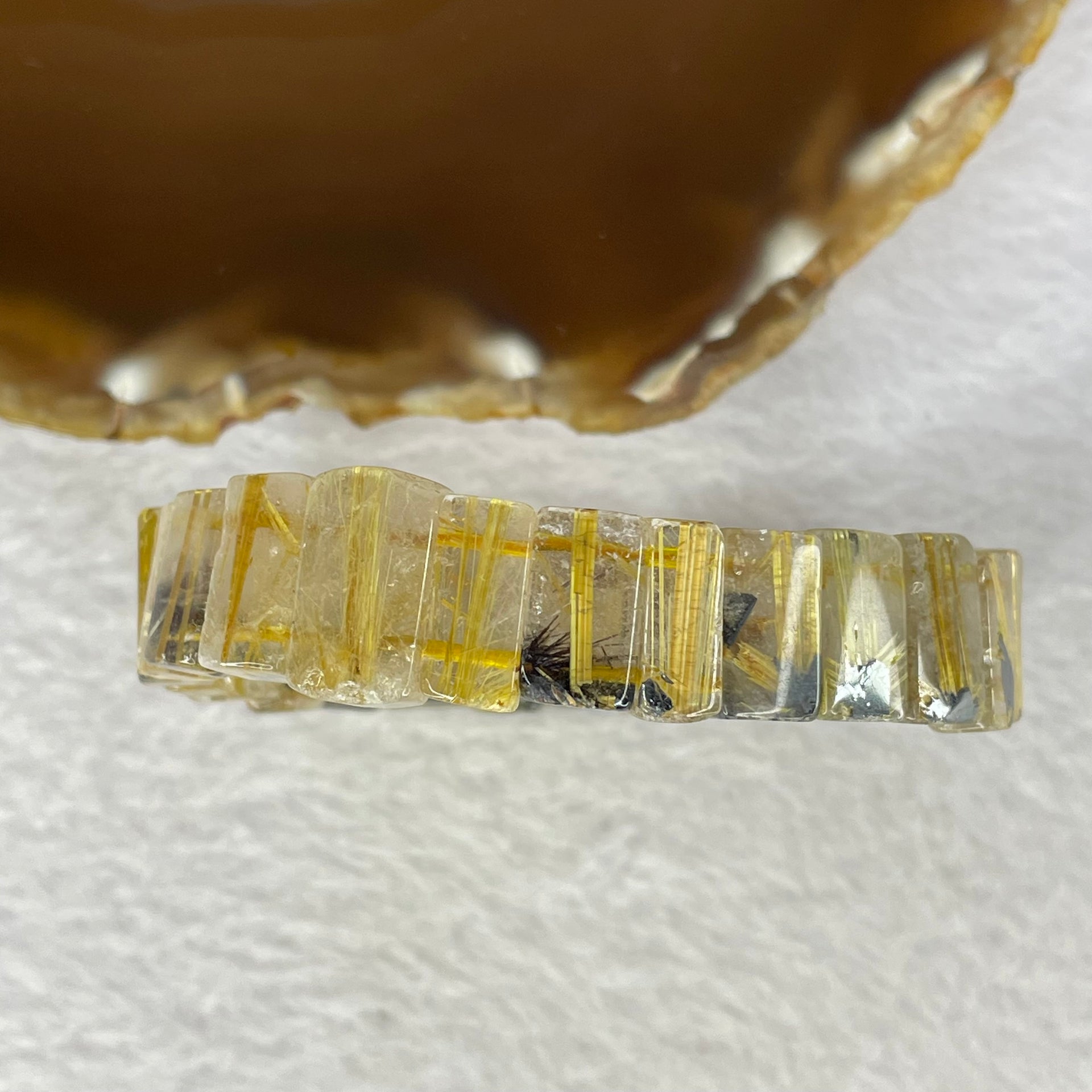 High Quality Natural Golden Rutilated Quartz Bracelet 高品质天然金顺发晶手链 33.46g 15.5cm 13.4 by 7.6 by 5.2mm 27 pc - Huangs Jadeite and Jewelry Pte Ltd