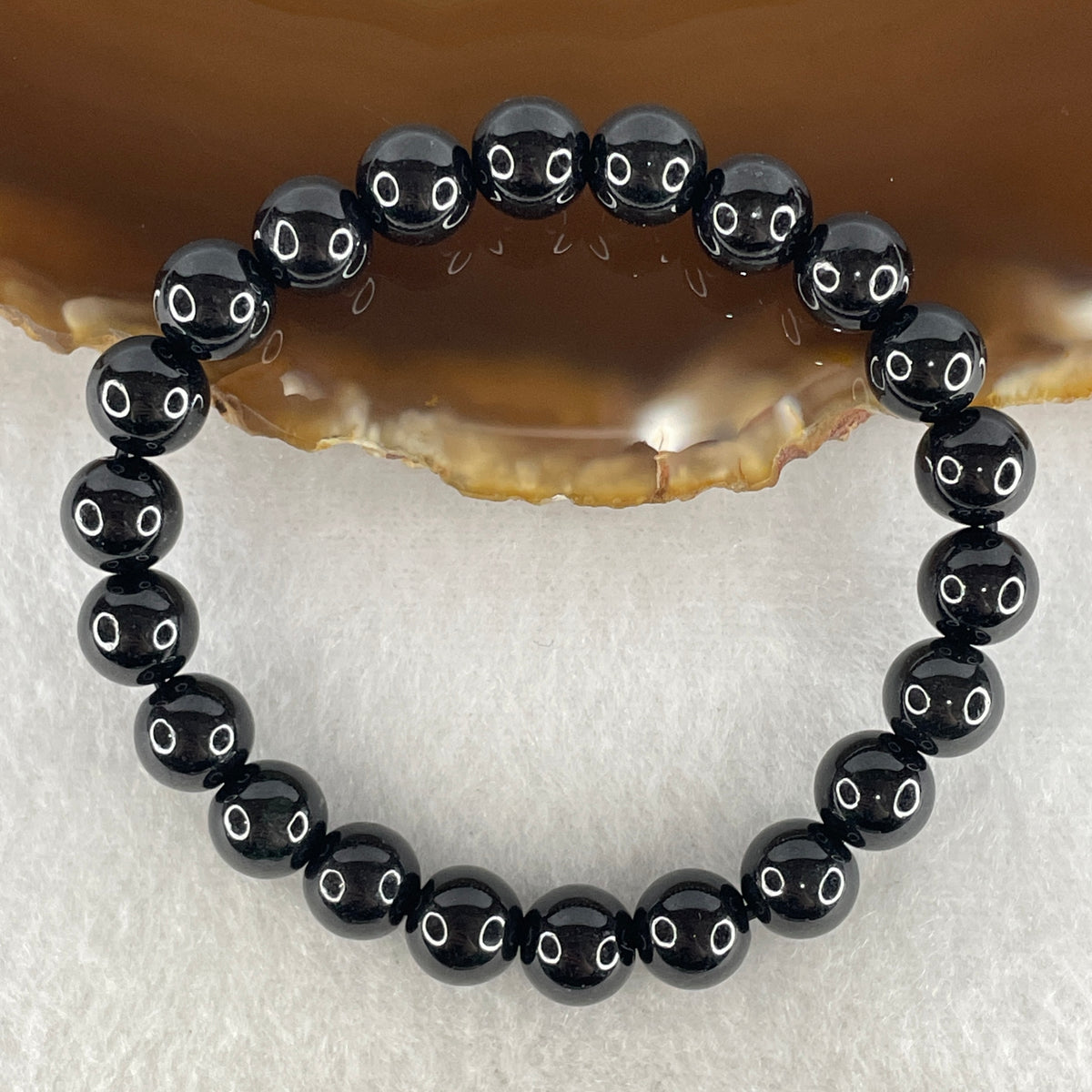 Certified Type A Black Omphacite Jadeite Bead Bracelet | (23.27g | 14.5cm Wrist | 8.4mm | 22 Beads | Synergy, Negative Energy Shield, Wealth Lock & Spiritual Power)
