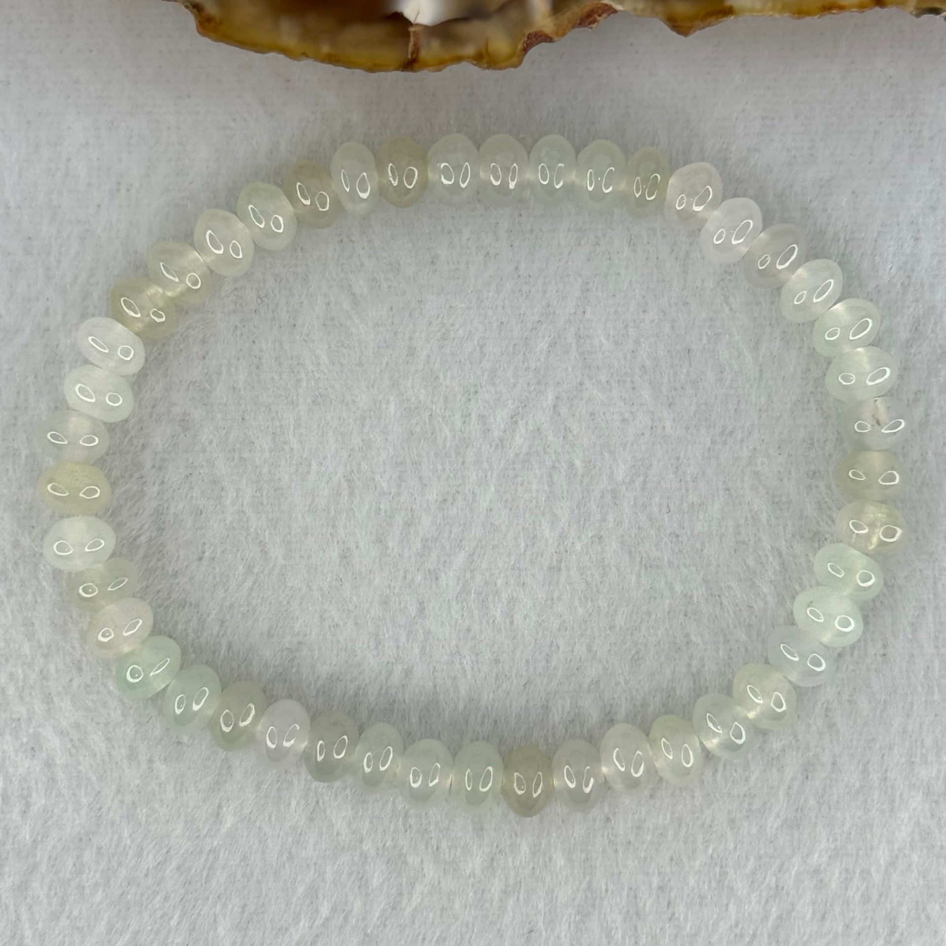 Type A Icy Faint Green to White  Jadeite Donut Beads Bracelet 10.325g 15.5cm 5.7mm 45 Beads - Huangs Jadeite and Jewelry Pte Ltd