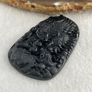 Type A Opaque to Partial Translucent Black Omphacite Jadeite Eagle Fish and Lotus Leaf Pendant 29.55g 60.1 by 38.1 by 8.0mm - Huangs Jadeite and Jewelry Pte Ltd