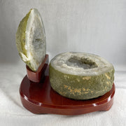 Natural White Agate Wealth Pot with Wooden Stand 3,073.0g 195.0 by 210.0 by 180.0mm - Huangs Jadeite and Jewelry Pte Ltd