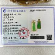 18K Yellow Gold Type A Natural Apple Green Jadeite Wu Shi Pai 16.5 by 7.1 by 2.5mm with Natural Diamonds Pendant 1.88g - Huangs Jadeite and Jewelry Pte Ltd