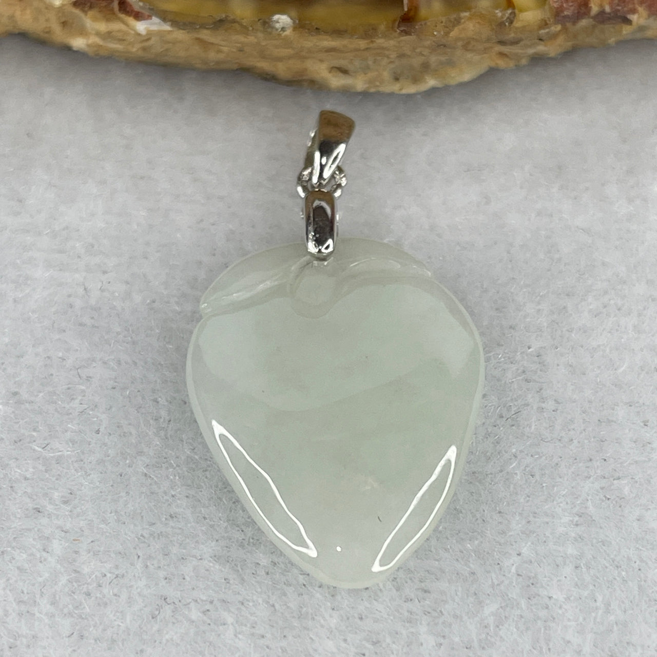 Natural Type A Faint Green Jadeite Longevity Peach Pendant | Authentic Myanmar Feicui Wellness & Vitality Amulet | Delicate Minimalist Sacred Talisman (2.75g | 22.8x16.2x3.7mm)