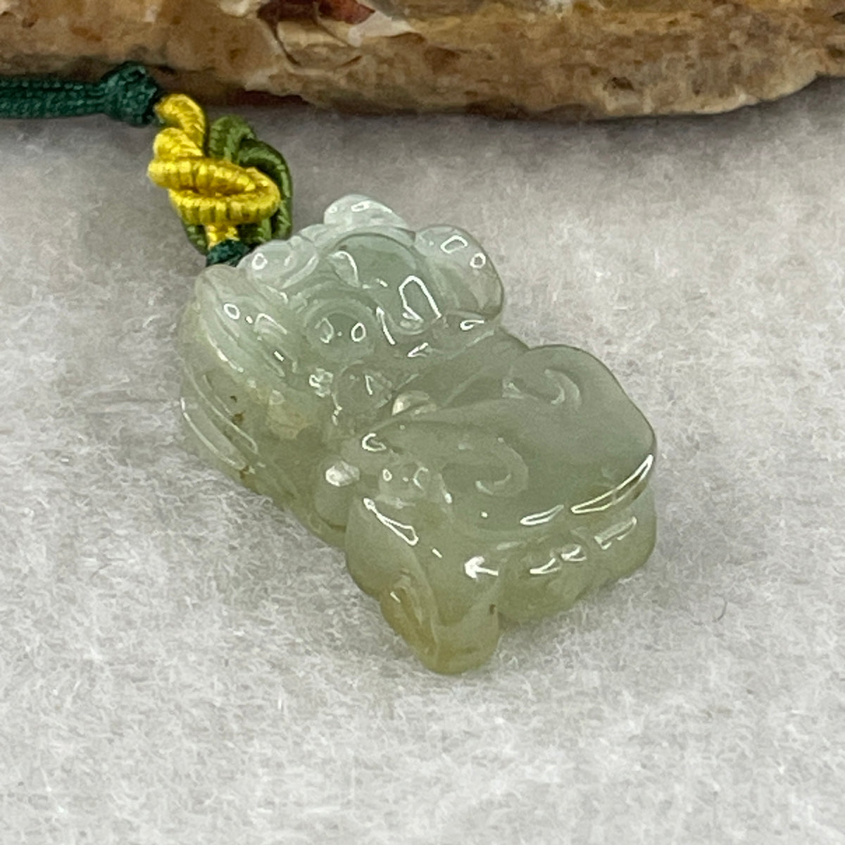 Natural Type A Semi-Icy Green with Brownish Jadeite Pixiu with Ruyi Charm | Wealth Beast & Wish Fulfillment Talisman (4.39g | 21.4 x 12.5 x 7.9mm) - Huangs Jadeite and Jewelry Pte Ltd