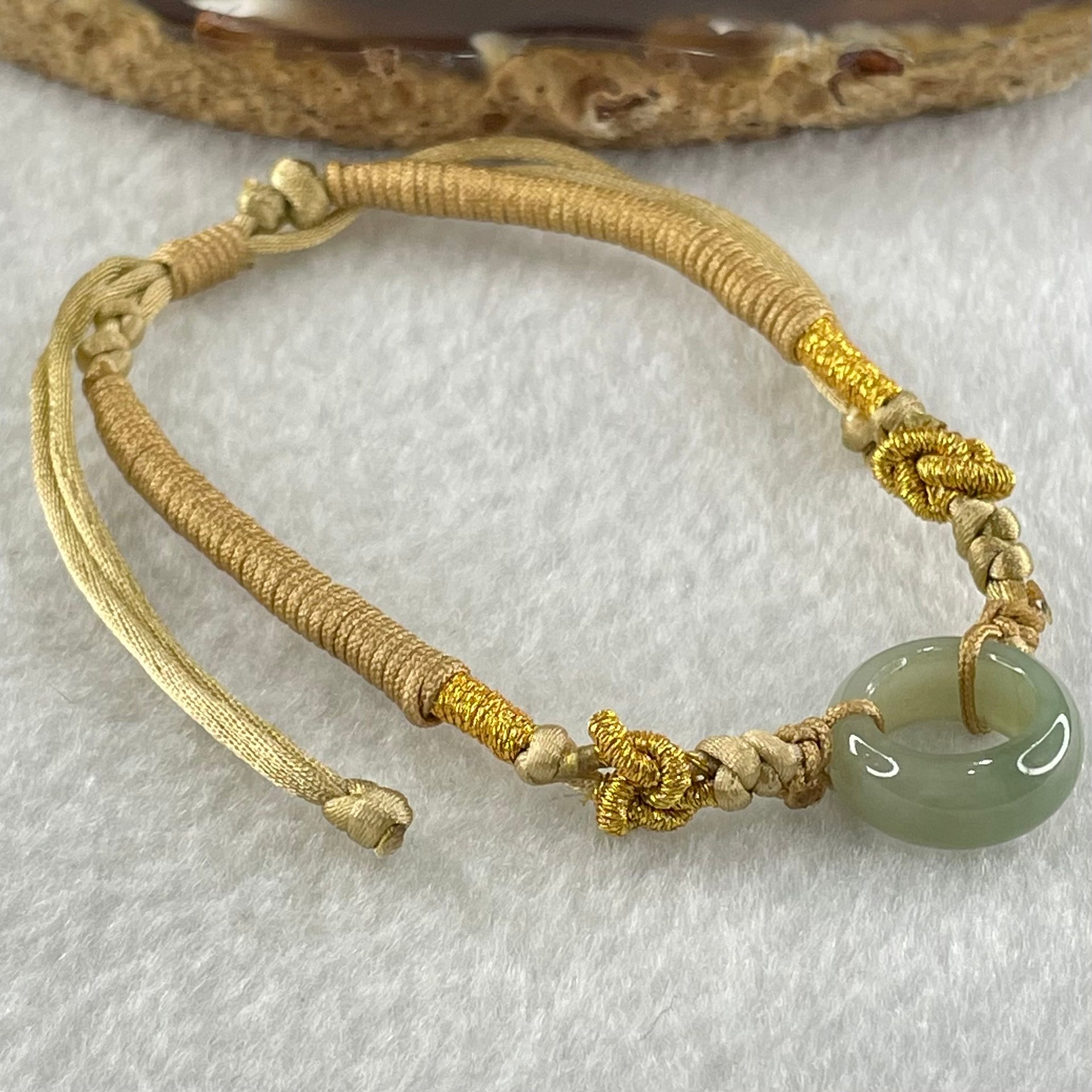 Type A Blueish Green Jadeite Ping An Kou String Bracelet 3.00g 14.9 by 6.3mm - Huangs Jadeite and Jewelry Pte Ltd