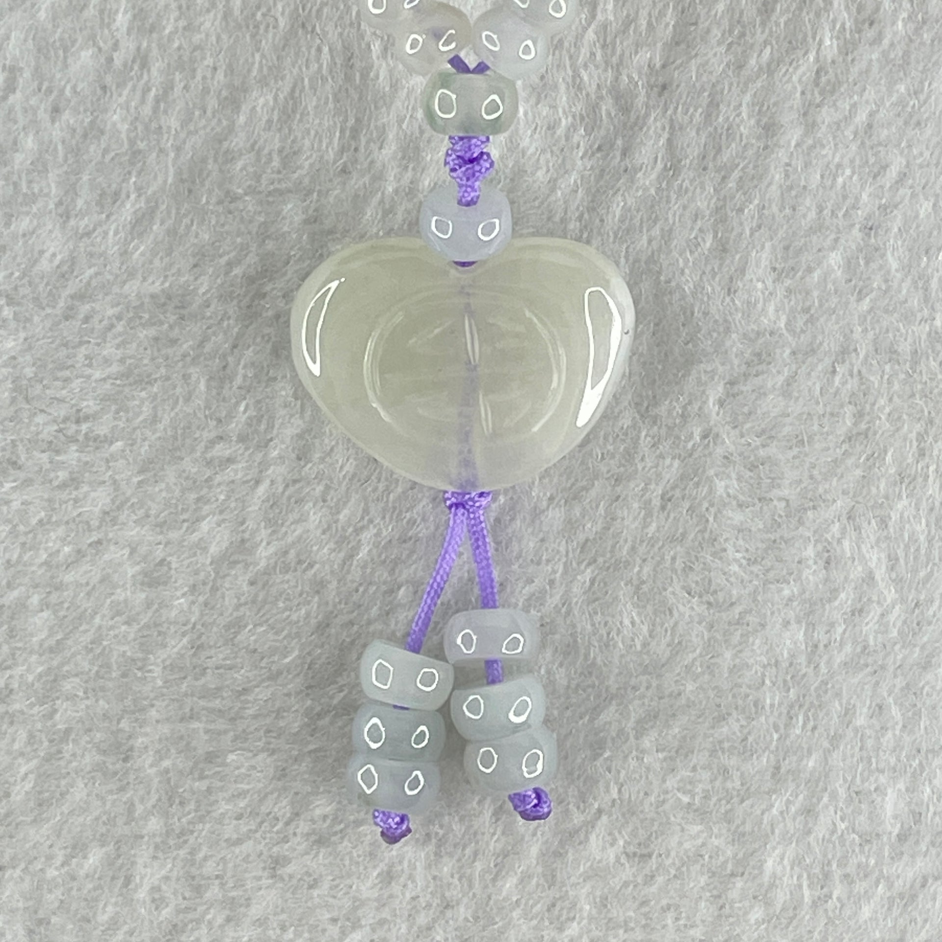 Natural Type A Semi Icy Sky Blue to White Jadeite Beads Necklace 36.93g 66cm 4.9mm 232 Beads Heart Pendant Charm 20.6 by 15.5 by 7.7mm - Huangs Jadeite and Jewelry Pte Ltd