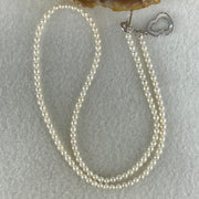 Natural Fresh Water Pinkish White Pearls with Oyster Shell Hulu in Silver Necklace 7.36g 40cm 3.2mm 129 Beads - Huangs Jadeite and Jewelry Pte Ltd