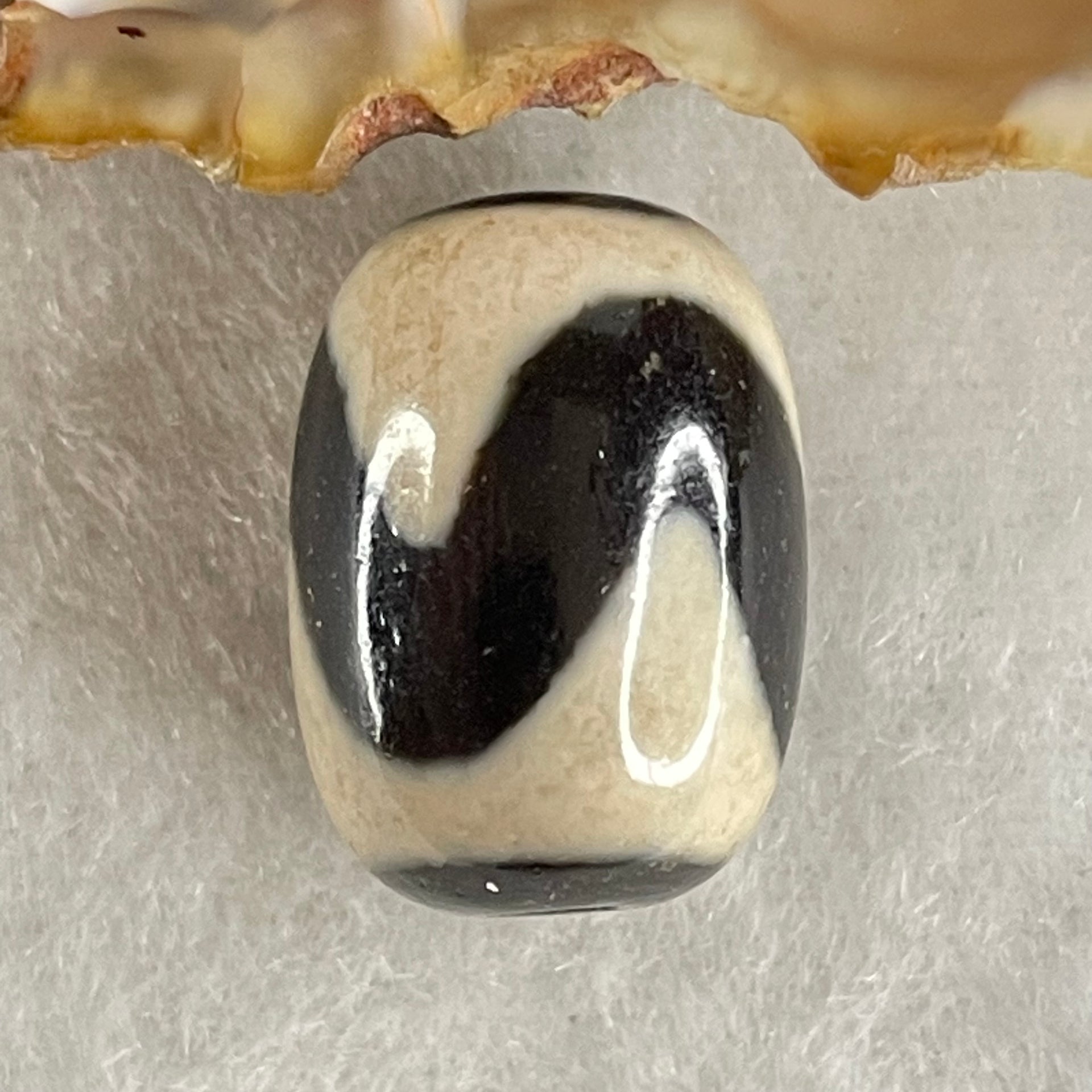 Natural Powerful Tibetan Old Oily Agate Tiger Tooth Daluo Dzi Bead Heavenly Master (Tian Zhu) 虎呀天诛 4.76g 17.8 by 13.1mm - Huangs Jadeite and Jewelry Pte Ltd