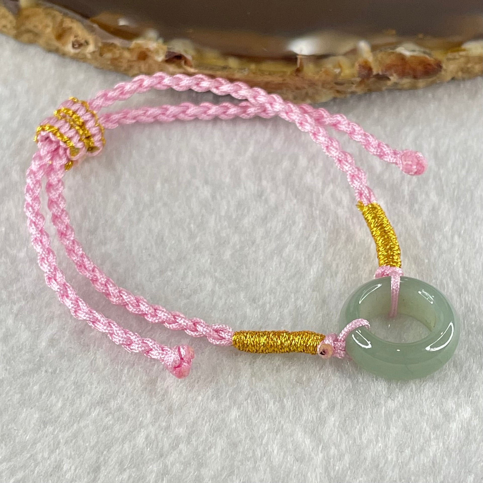 Type A Blueish Green Jadeite Ping An Kou Donut With String Bracelet 2.55g 15.1 by 6.2mm - Huangs Jadeite and Jewelry Pte Ltd