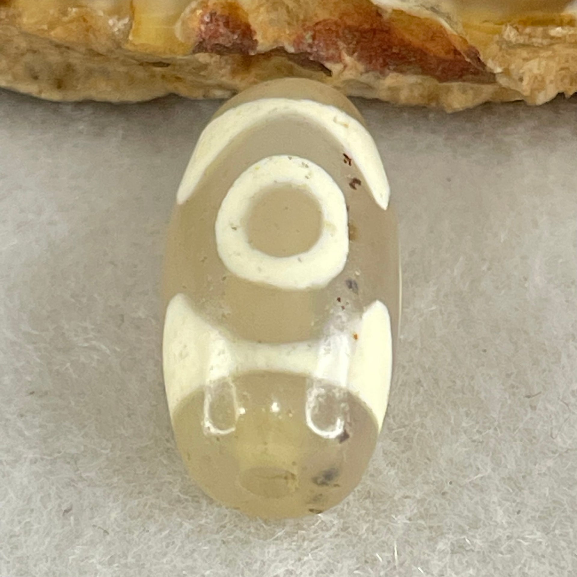 Natural Powerful Tibetan Old Oily Agate 3 Eyes Dzi Bead Heavenly Master (Tian Zhu) 三眼天诛 3.09g 20.2 by 10.2mm - Huangs Jadeite and Jewelry Pte Ltd