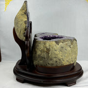 Natural Uruguay Amethyst Double Wealth Pot Cave Display with Wooden Stand 天然乌拉圭紫水晶洞摆件带木架 8,460.3g 260.0 by 300.0 by Heigh 300.0mm - Huangs Jadeite and Jewelry Pte Ltd