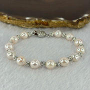 Natural Seawater Pearl Beads with Crystals in S925 Sliver Flower Bracelet 9.86g 15.5cm 7.4mm 13 Beads - Huangs Jadeite and Jewelry Pte Ltd