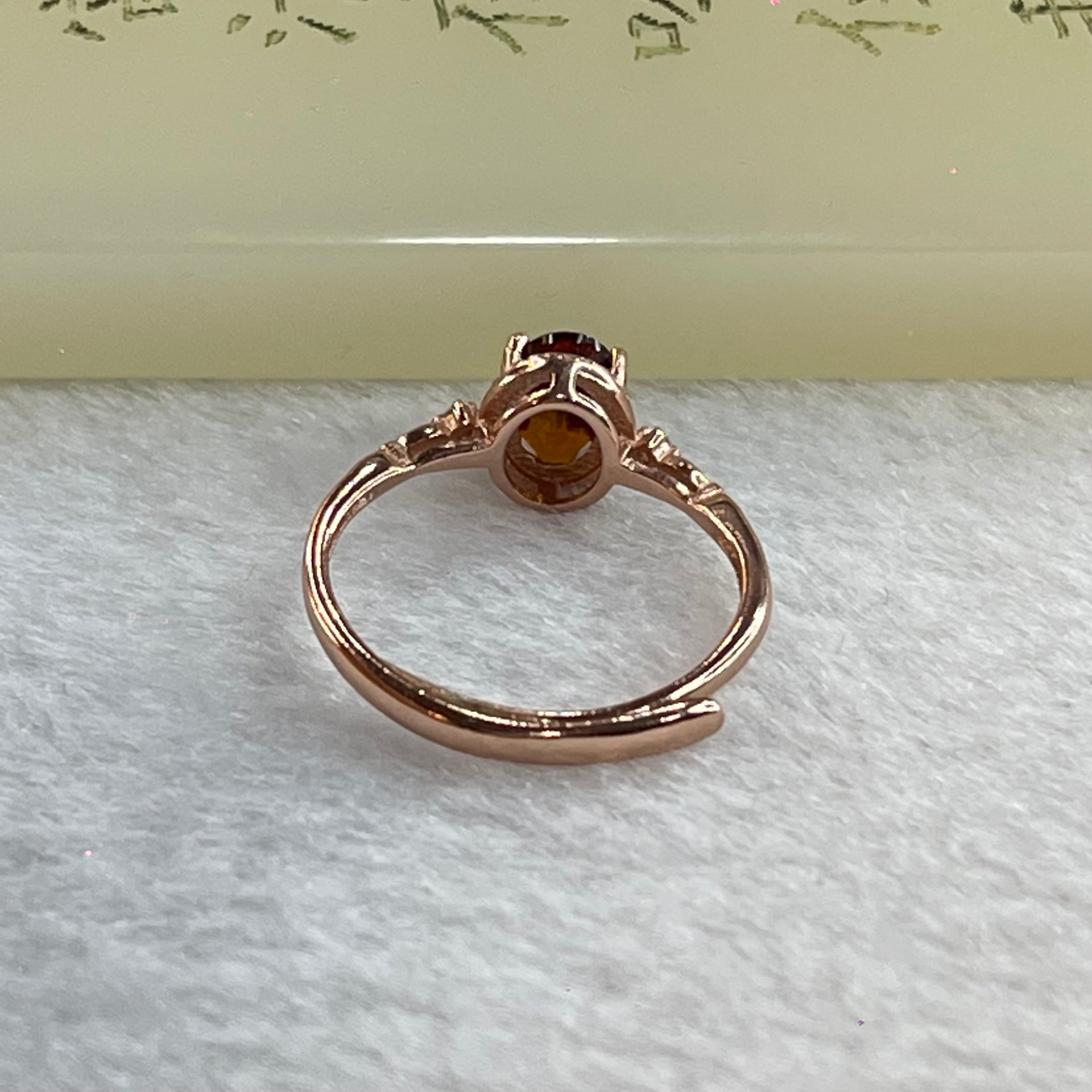 Orange Red Garnet In S925 Sliver Rose Gold Colour Ring (Adjustable Size) 1.34g 6.6 by 4.9 by 3.5mm - Huangs Jadeite and Jewelry Pte Ltd