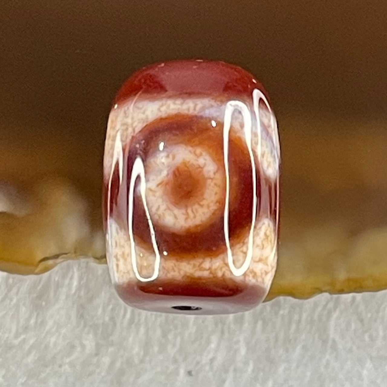 Natural Powerful Tibetan Old Oily Agate 3 Eyes Dzi Bead Heavenly Master (Tian Zhu) 三眼天诛 2.31g 13.7 by 10.0mm - Huangs Jadeite and Jewelry Pte Ltd