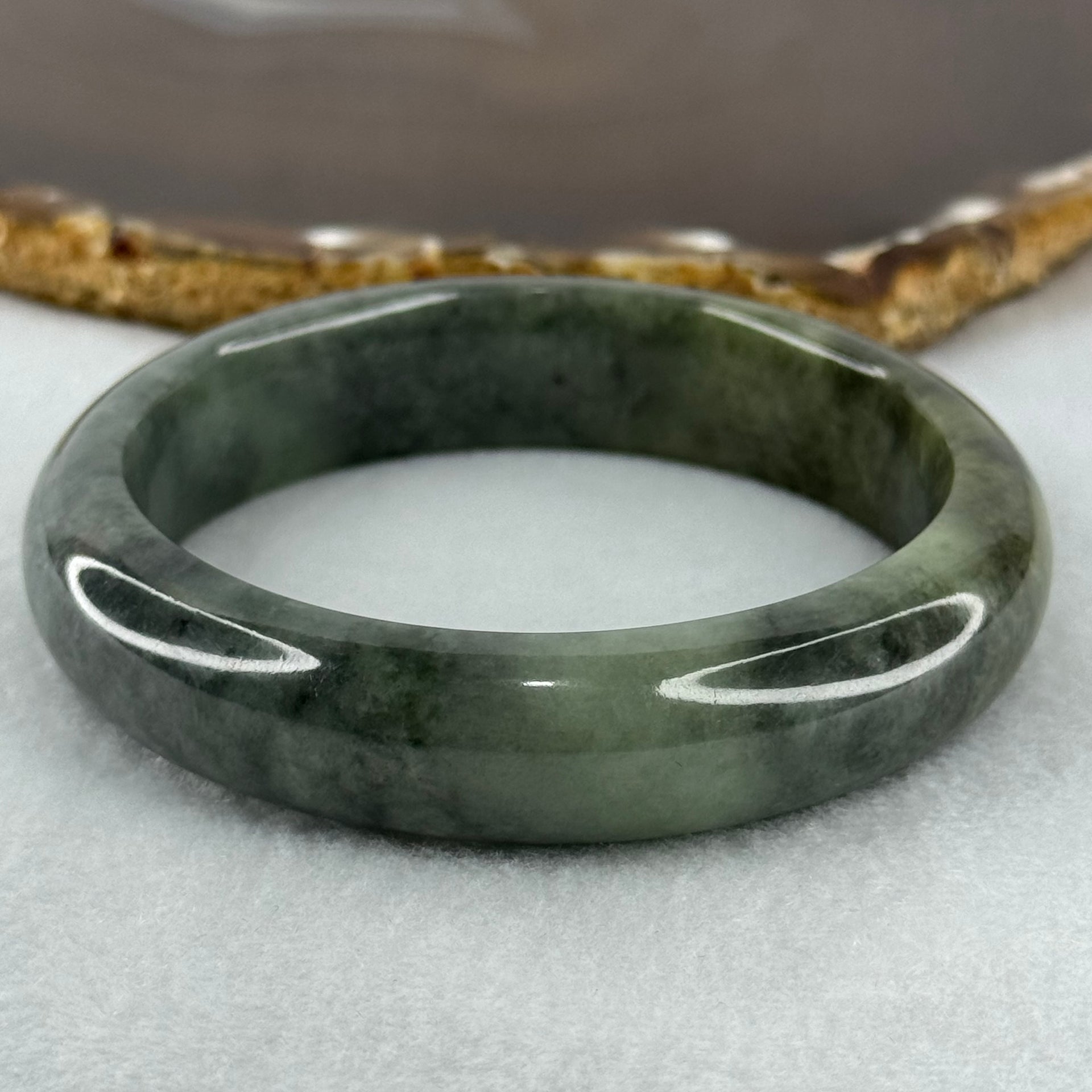 Type A Blueish Green Wuji Grey and Brown Patch Jadeite Bangle Internal Diameter 58.7mm by 73.24g 14.8 by 8.9mm (Very Slight Internal Lines and Very Slight External Roughs) - Huangs Jadeite and Jewelry Pte Ltd