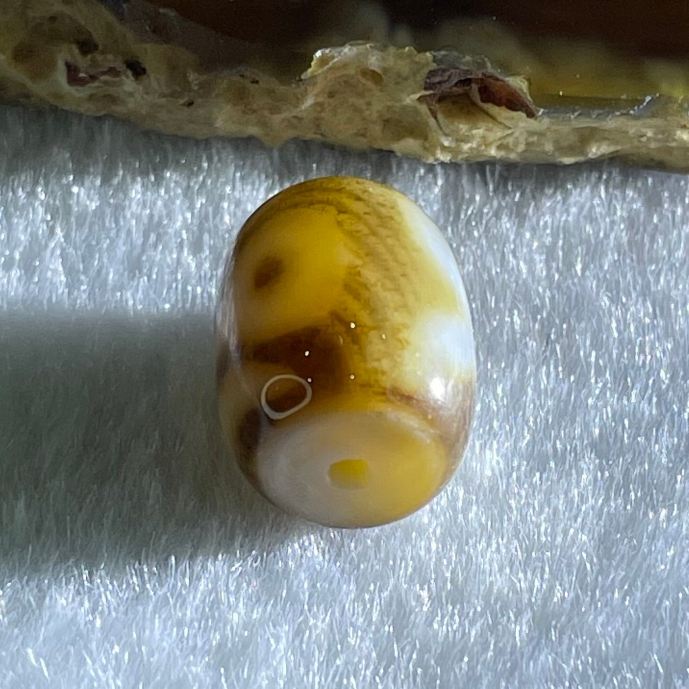 Natural Powerful Tibetan Old Oily Dark Brown with White Agate Patina Guiren Tairen Human Dzi Bead Totem Amulet Heavenly Master (Tian Zhu) 贵人天诛 2.70g 13.6 by 10.7mm - Huangs Jadeite and Jewelry Pte Ltd